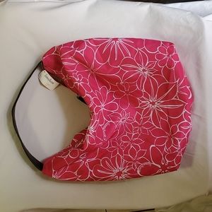 NWT Neiman Marcus 18x14 pink w/white floral zippered hobo shoulder tote bag
